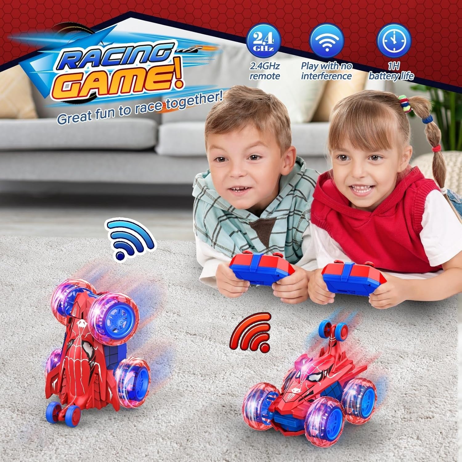 Monster Truck RC Car for Kids 3-10, LED Light Remote Control Toy Gift
