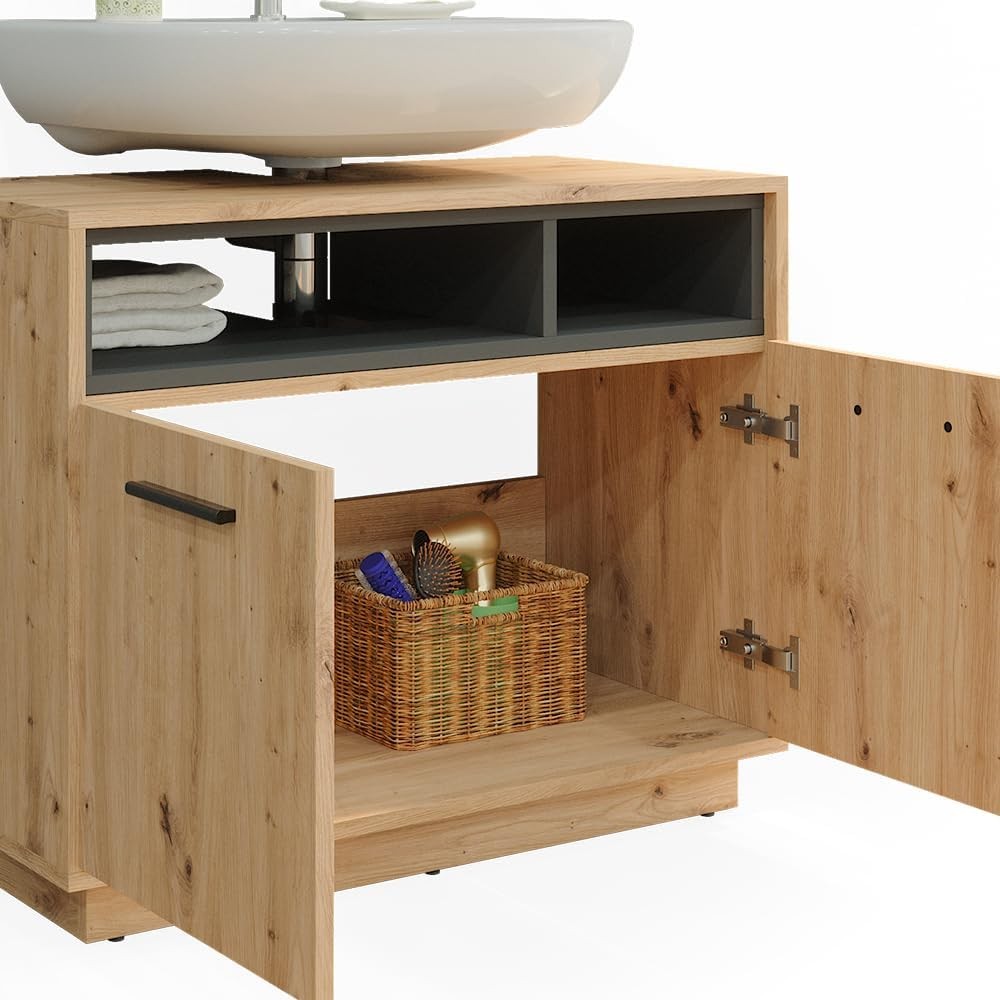 Oak Bathroom Sink Cabinet Vanity Storage Unit with Shelves 80x64cm Modern