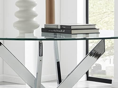 Round Glass Dining Table Modern Chrome Leg Design 100cm Clear Top Space Saving