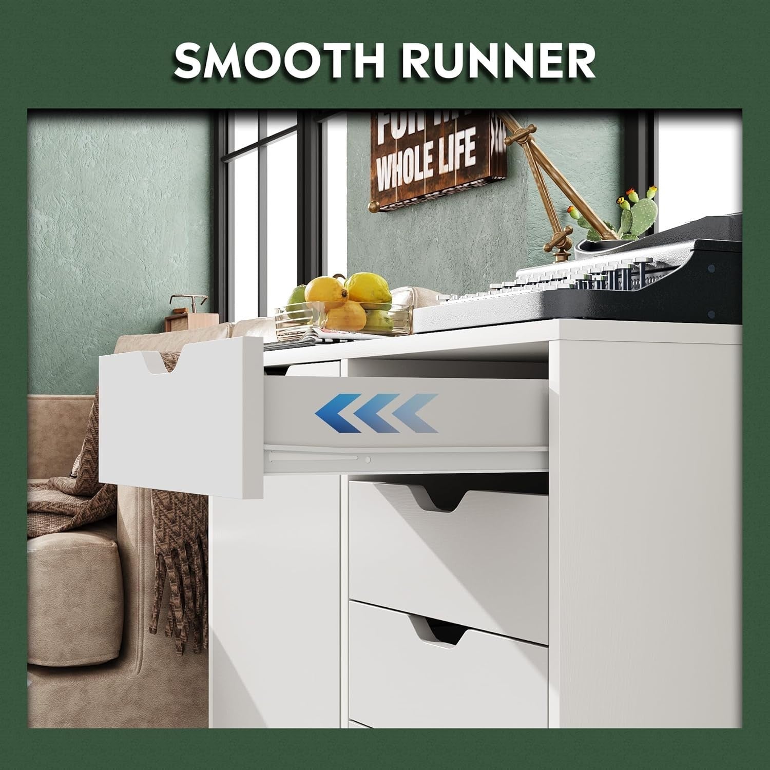 White 5 Drawer Mobile File Cabinet 78x40x65cm Printer Stand
