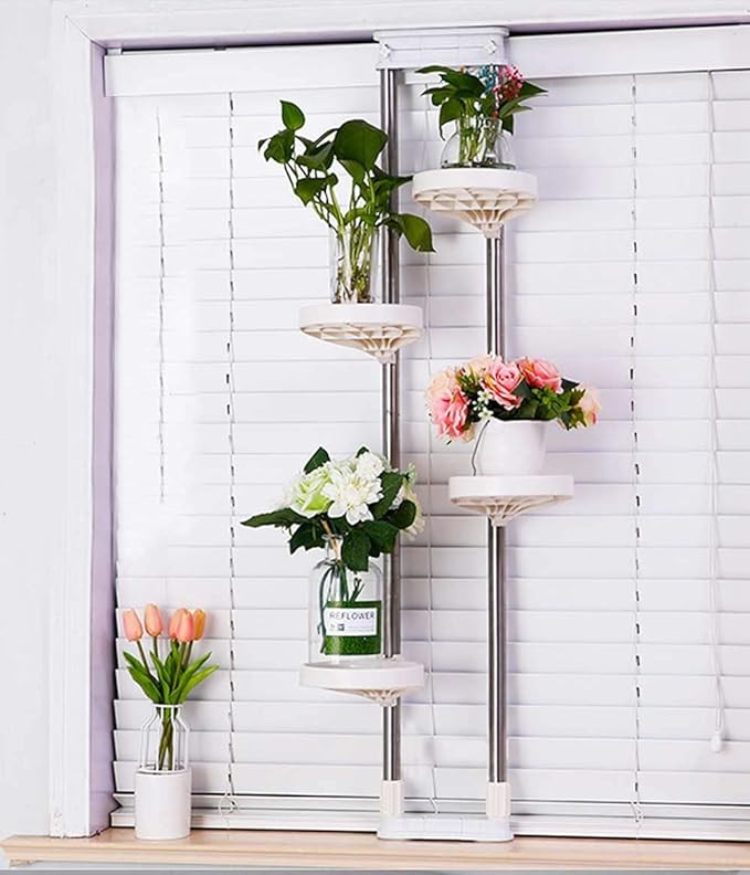 4 Tier Adjustable Window Plant Stand Indoor Metal Flower Pot Display Rack Ivory