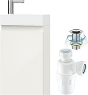 White Cloakroom Vanity Unit with Basin Trap & Waste 40cm Under Sink Storage