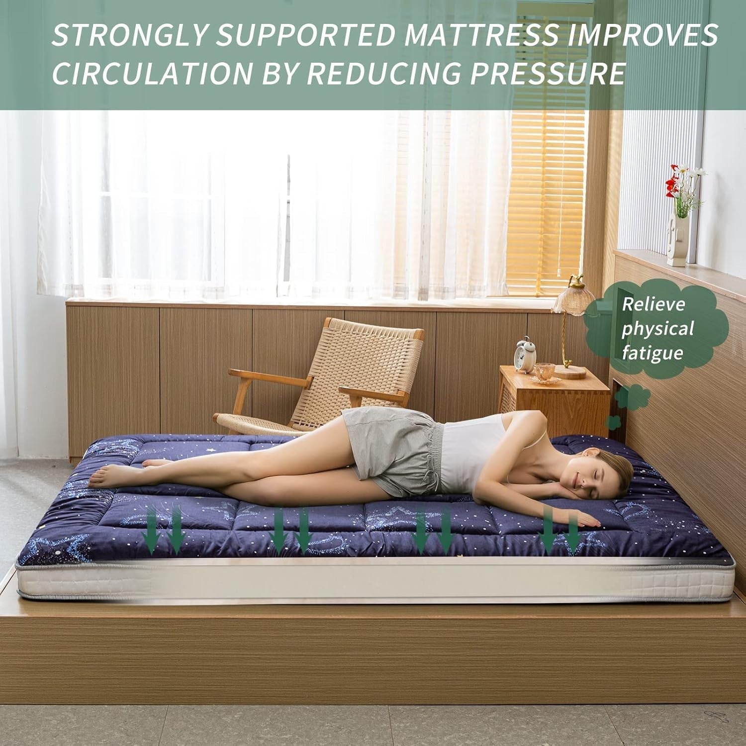 Japanese Futon Mattress Thick Floor Bed Topper Plush Sleeping Pad Double Size