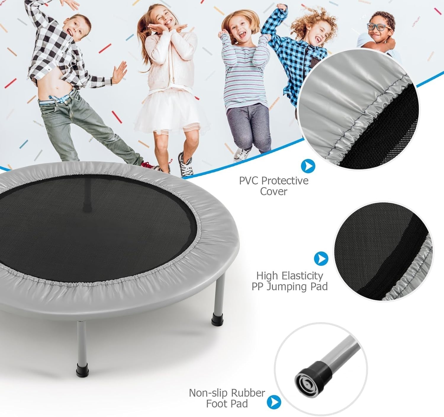 38in Foldable Fitness Trampoline Indoor Outdoor Rebounder 150KG