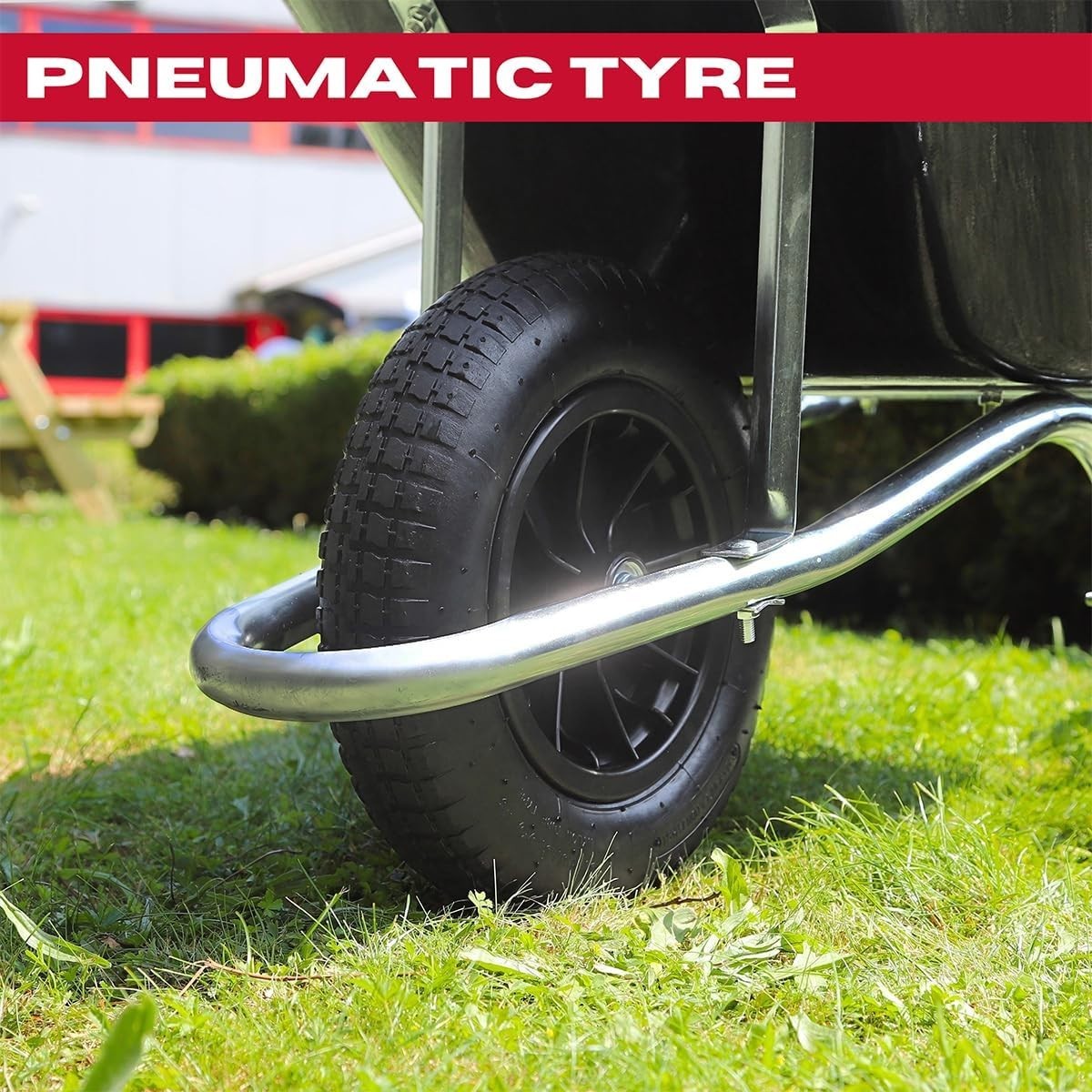 100L Black Wheelbarrow – Galvanised Steel Tray Pneumatic Tyre Heavy Duty 150kg