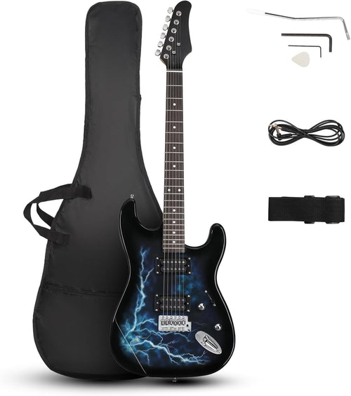 39in Electric Guitar H-H Pickups Beginner Kit Blue w/Bag