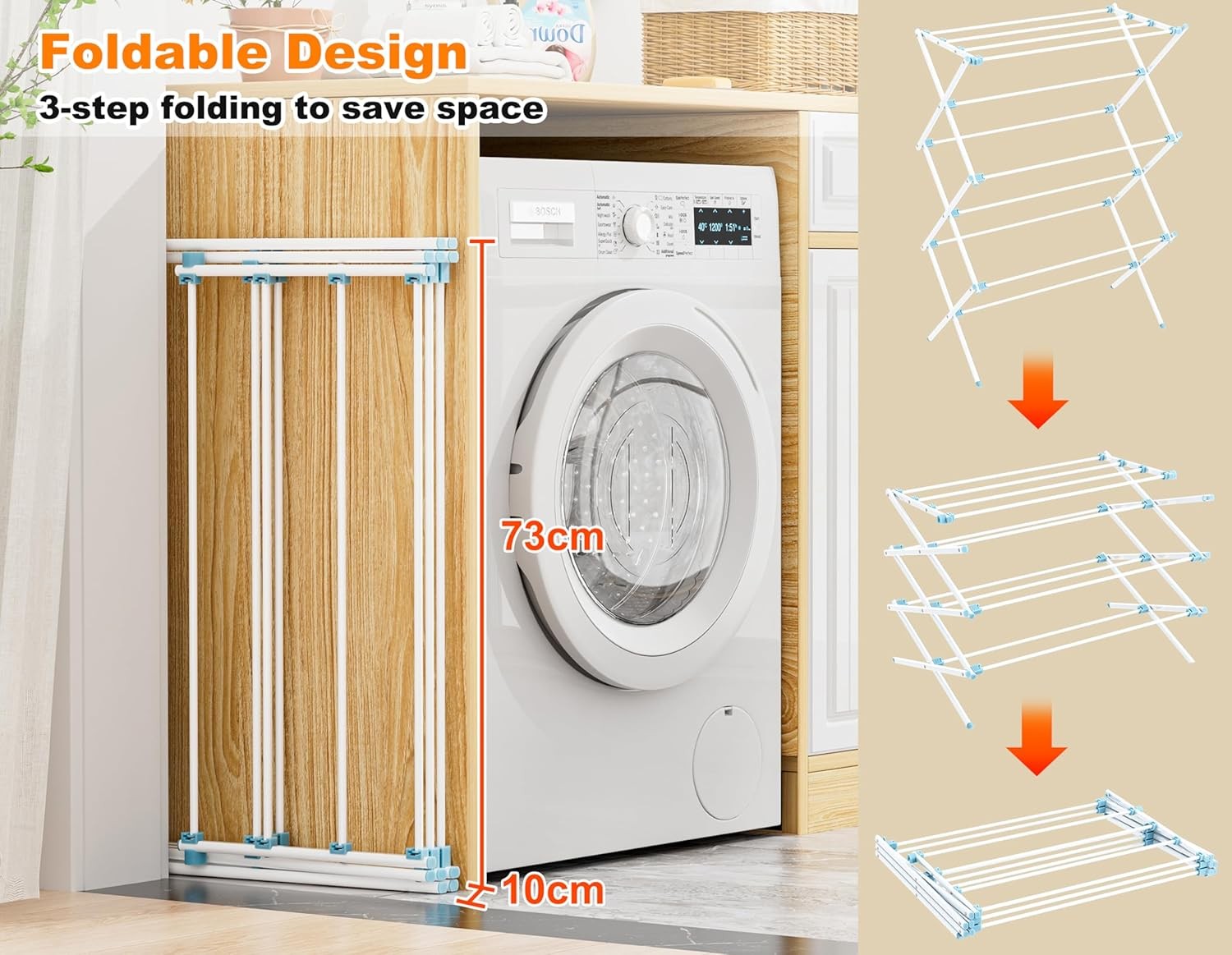 3 Tier Foldable Clothes Airer Heavy Duty Laundry Drying Rack Indoor