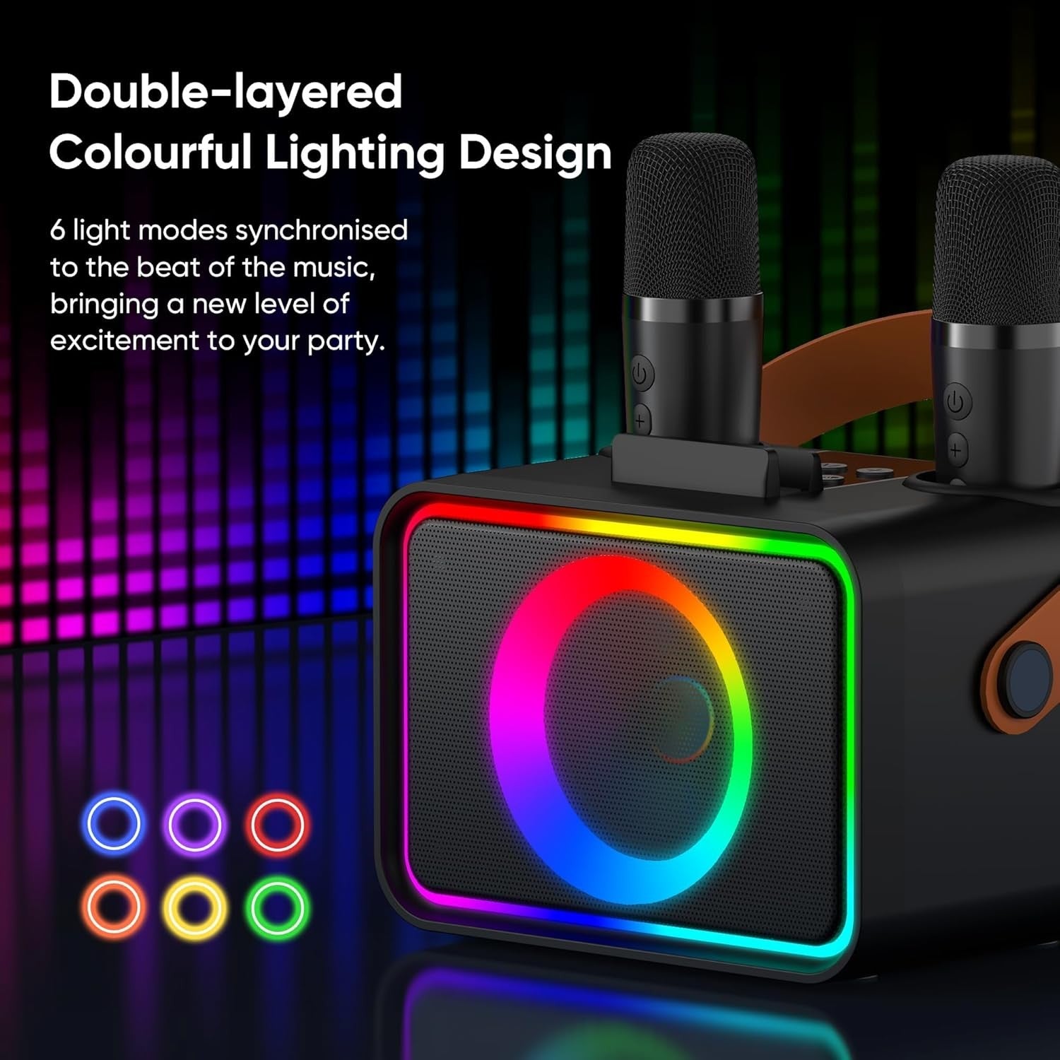 Karaoke Machine 2 Wireless Mics Bluetooth LED Party Speaker
