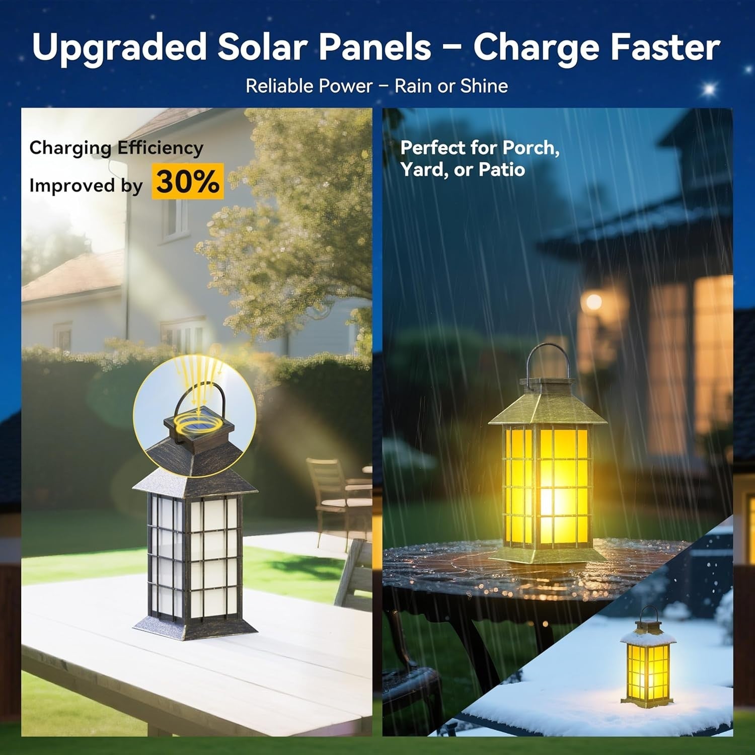 anyperfect 2-Pack Solar Lanterns Flickering Flame 13" Bronze-Grid Glass Outdoor