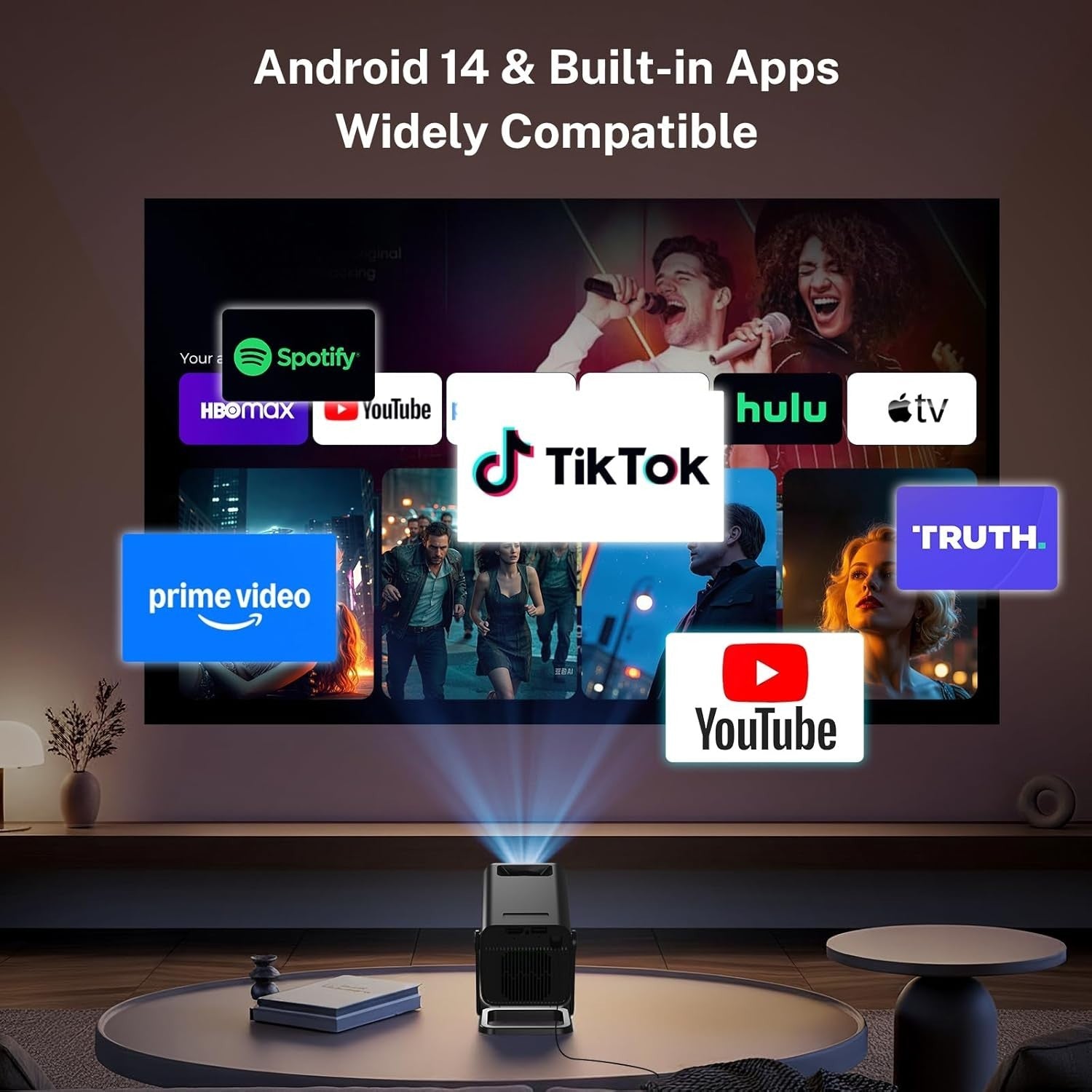 Mini 1080P Smart Projector WiFi 6 Bluetooth 5.4 Android Ceiling