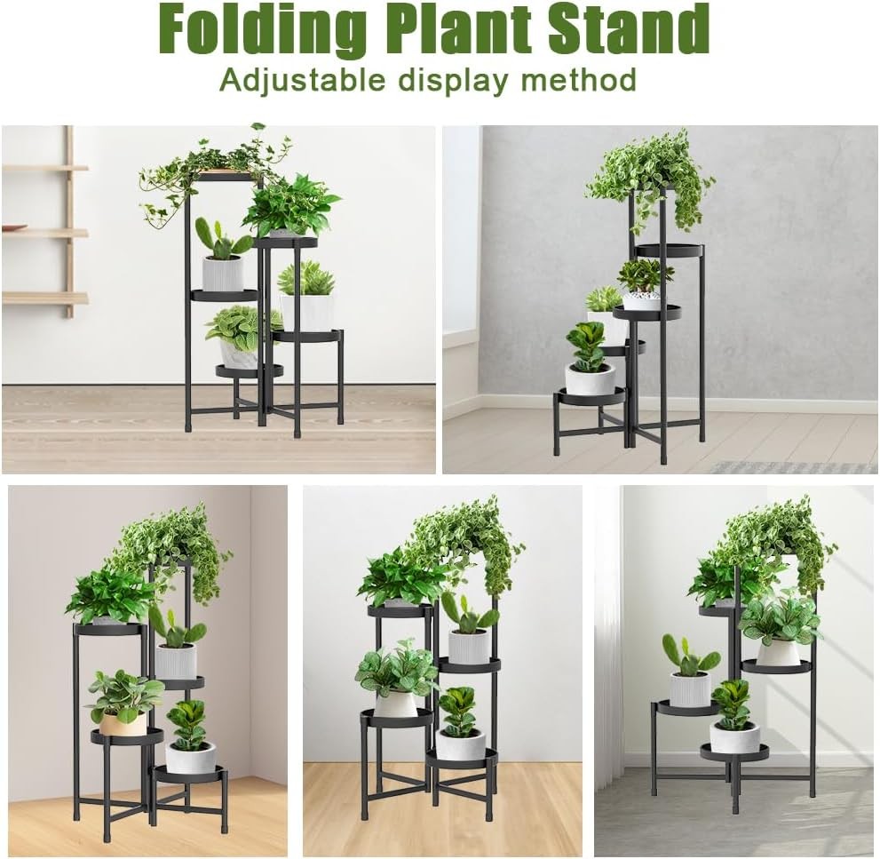 5 Tier Metal Foldable Corner Plant Stand Indoor Outdoor Tall Flower Shelf Rack