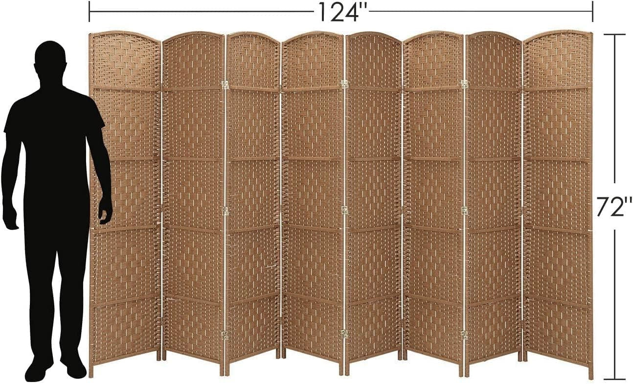 8 Panel Natural Wicker Folding Room Divider Extra Wide Handwoven Screen 180cm