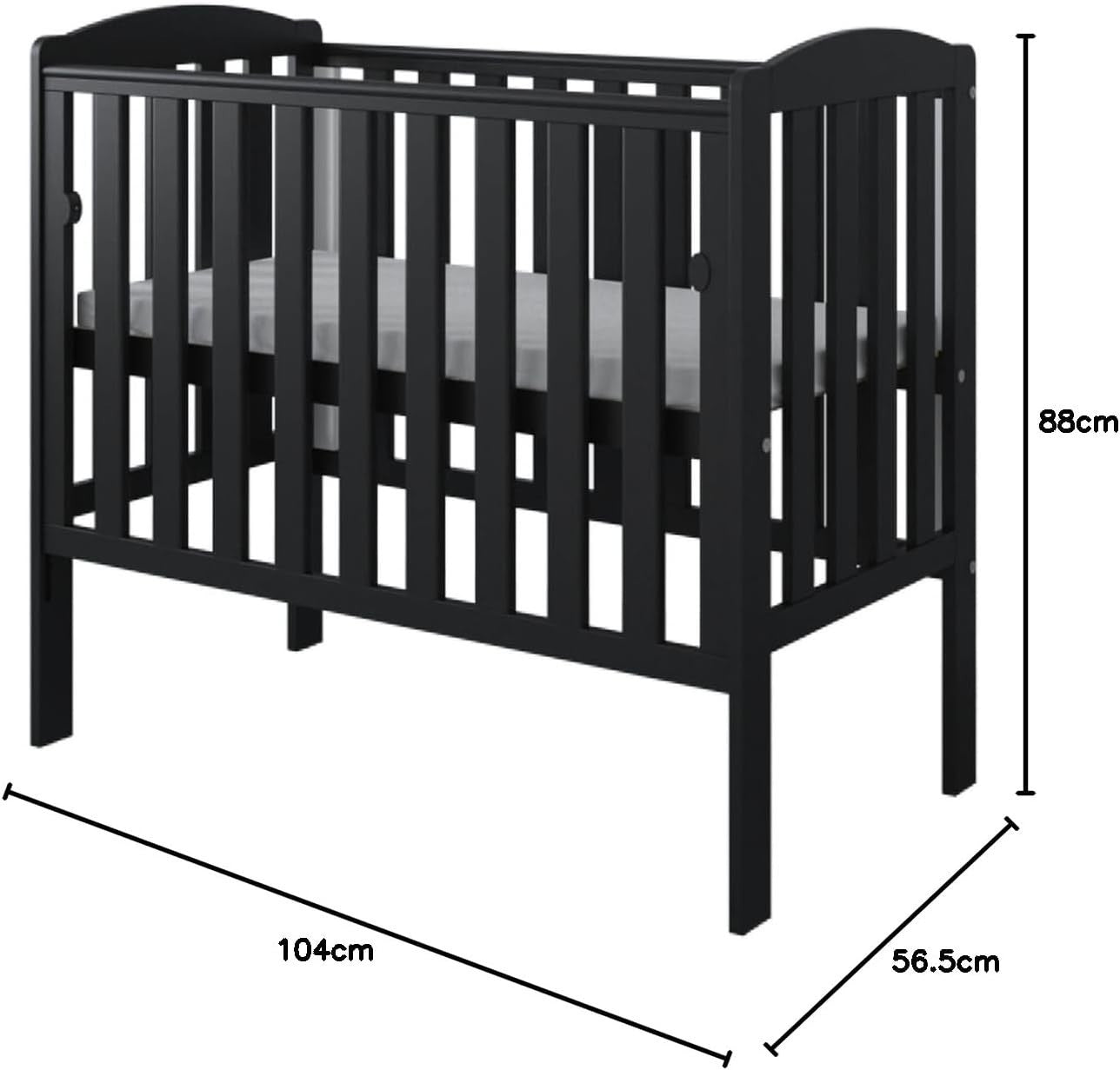 Space Saver Baby Cot with Drop Side Adjustable Height Grey Mini Crib Black