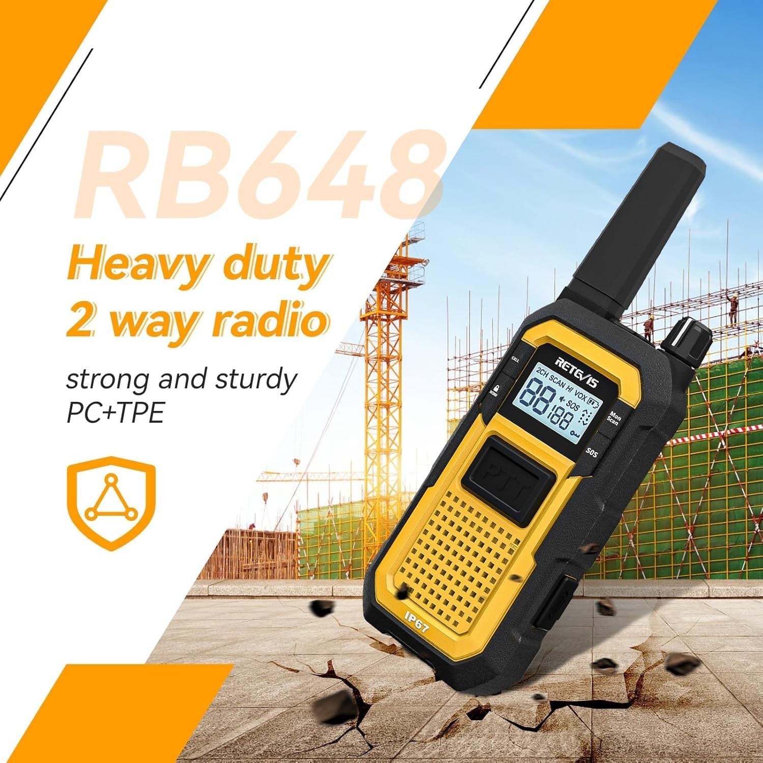 IP67 Waterproof Walkie Talkies Dual PTT SOS Heavy Duty 4 Pack