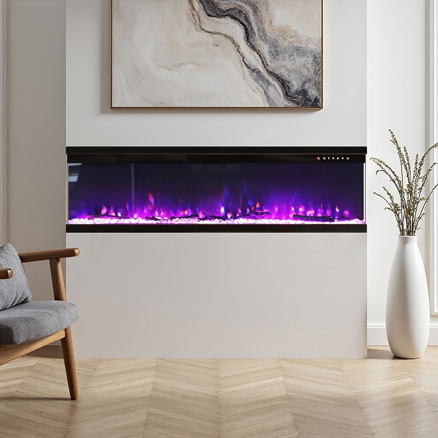 70” Wall Mounted Electric Fireplace 12 LED Flame Heater Remote Slim TV Fire