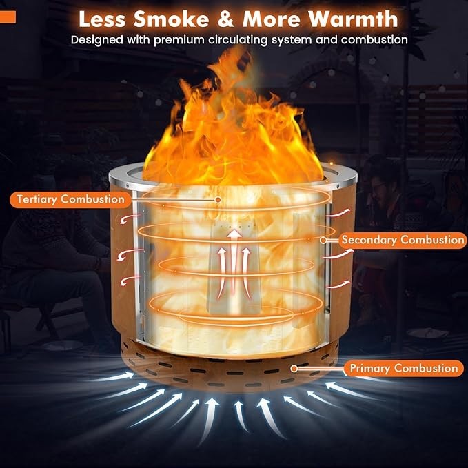 Smokeless Fire Pit Outdoor Stove Portable Stainless Steel Bonfire Bowl 49cm