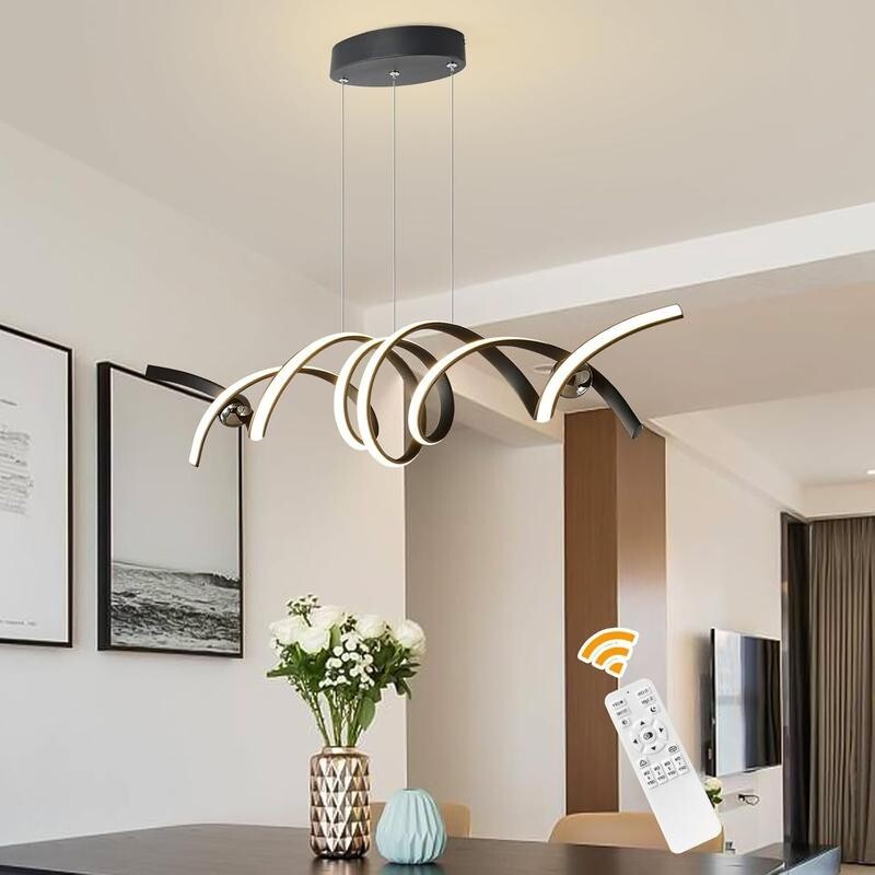 Modern LED Pendant Chandelier Light Remote Control 2 Strip 38W Black