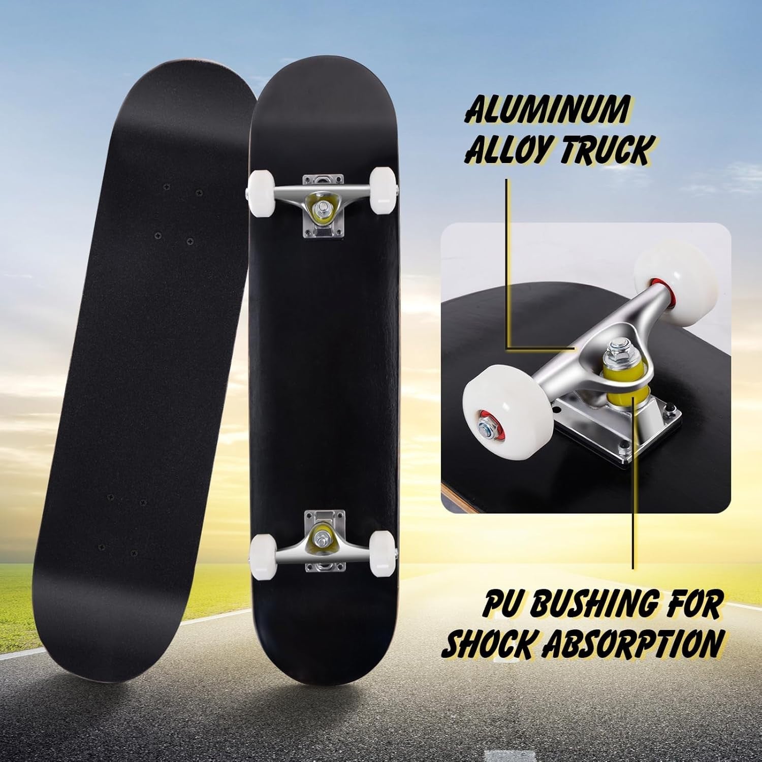 31" Complete Skateboard Maple Double Kick Trick Board ABEC-7 Wheels Adults Kids