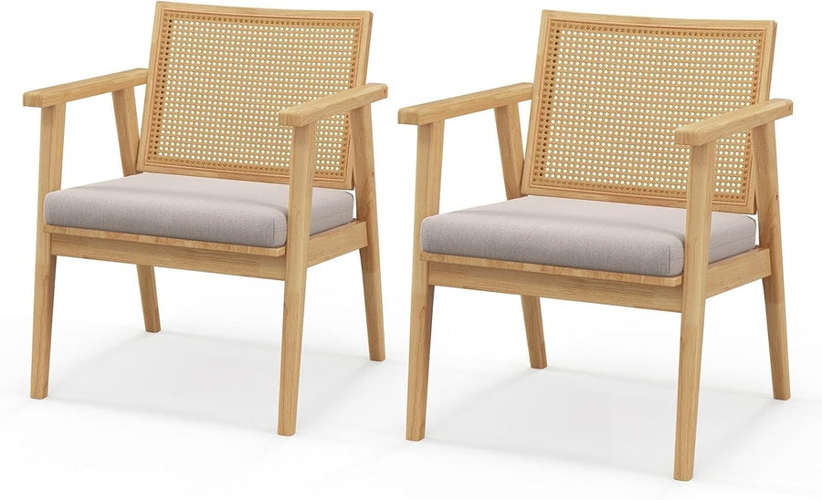 Set of 2 Rattan Accent Armchairs Solid Wood Frame Cushioned Lounge Chairs
