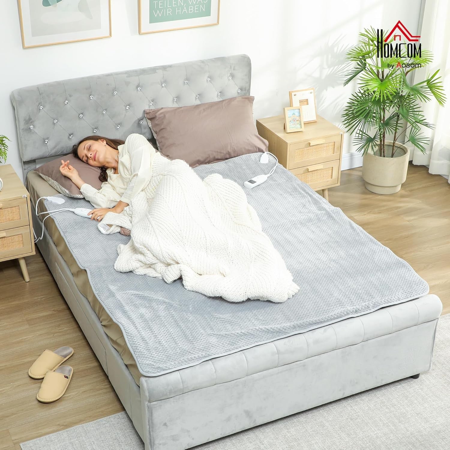 Electric Heated Throw Blanket 140x160cm Dual Control Soft Fleece Fast Heat