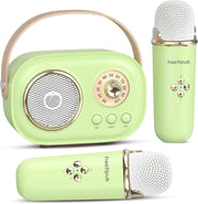 Mini Karaoke Machine Bluetooth Speaker 2 Wireless Mics LED