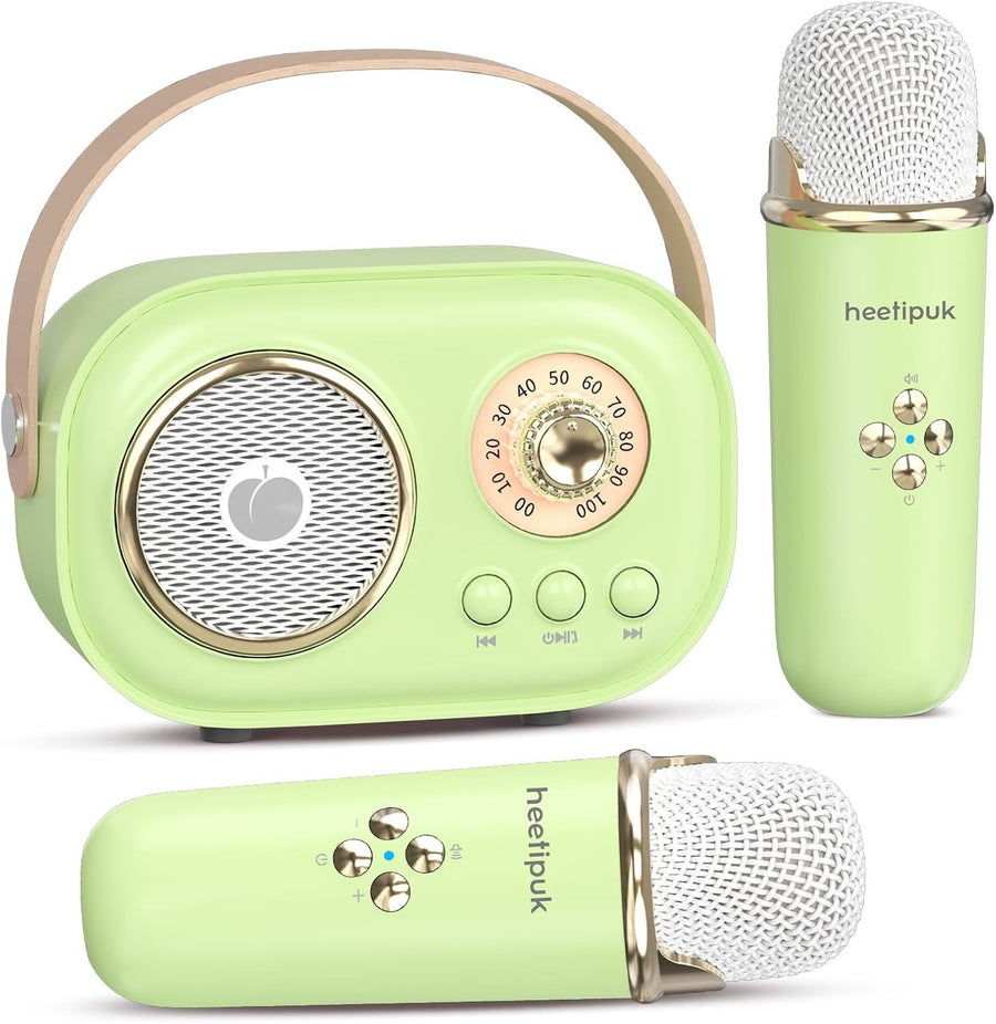 Mini Karaoke Machine Bluetooth Speaker 2 Wireless Mics LED