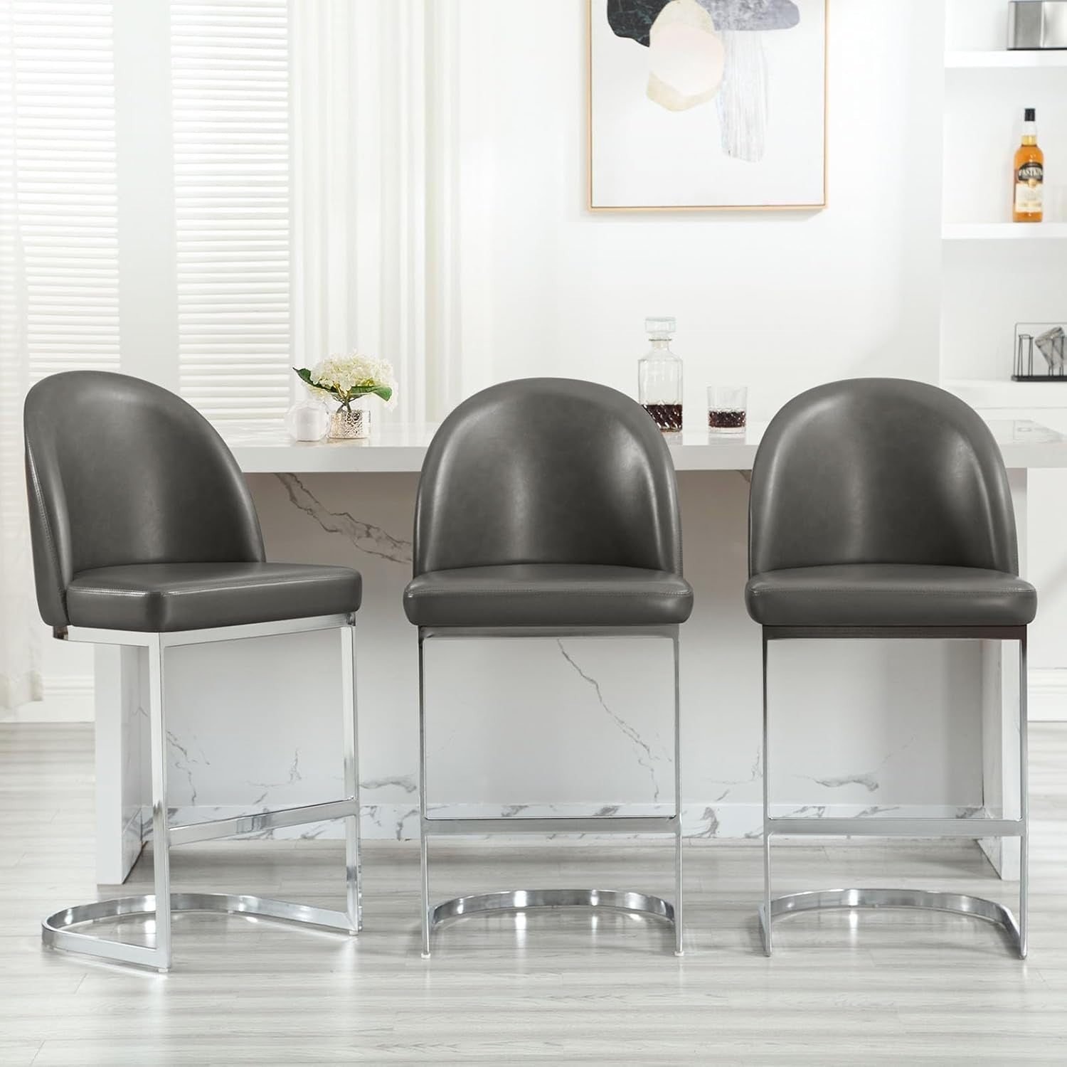 Black PU Leather Bar Stools Set of 2 Swivel Kitchen Counter with Arms