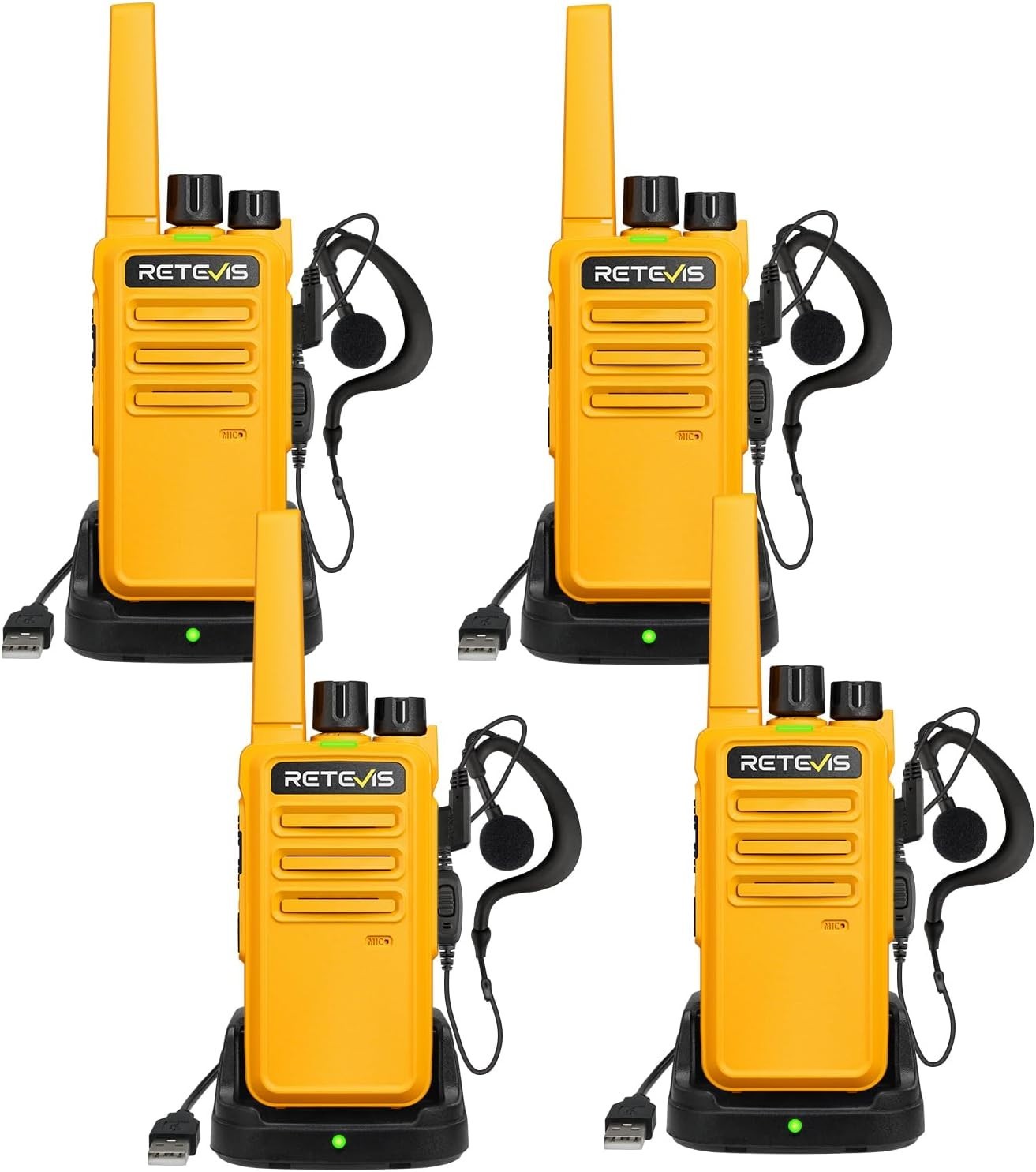 PMR446 Walkie Talkies 4 Pack Rechargeable VOX Radio w Earpieces USB