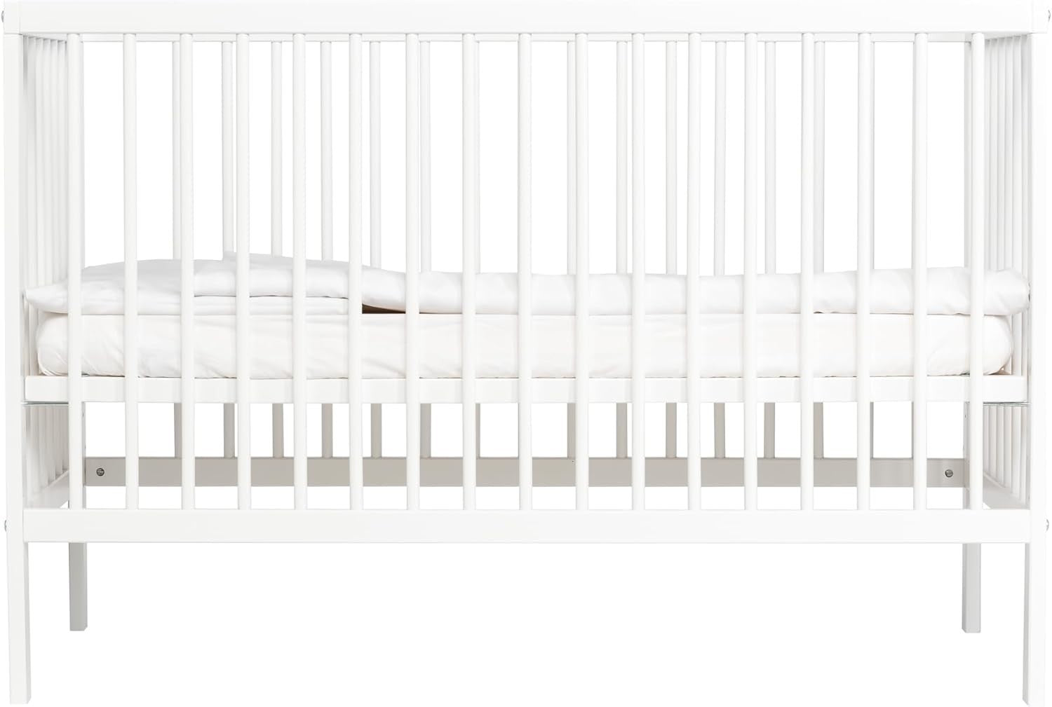 Space Saving Wooden Baby Cot Bed Adjustable Height Toddler Bed White