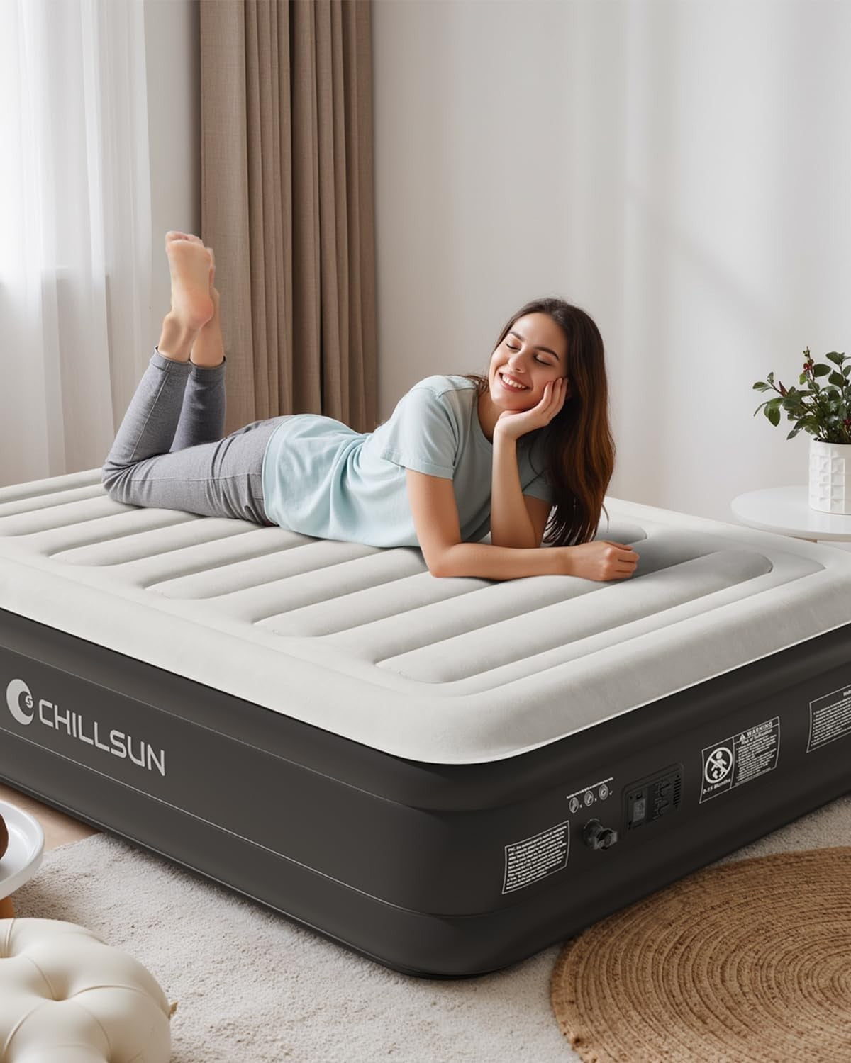 Double Inflatable Air Mattress with Built-In Electric Pump, 3-Min Rapid Inflate