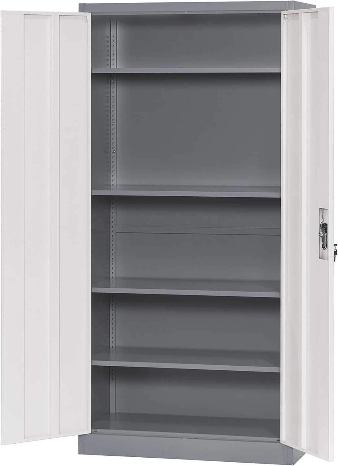 Heavy Duty Steel Storage Cabinet Lockable 4 Adjustable Shelves Grey Office