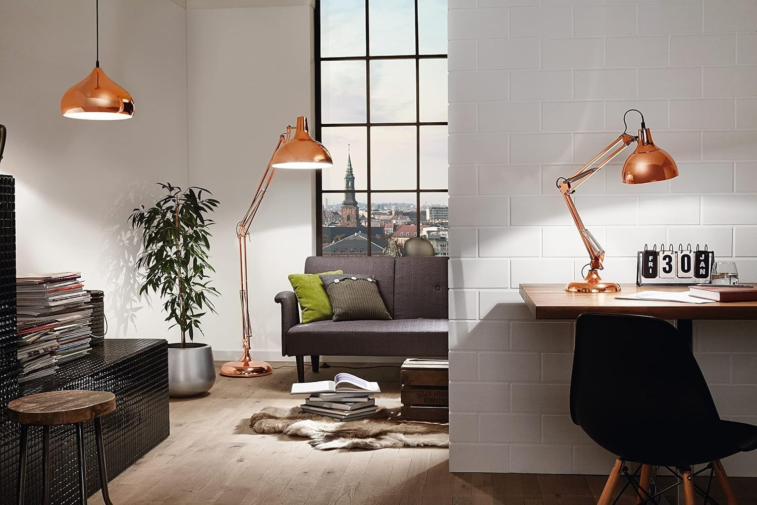 Adjustable Vintage Copper Desk Lamp with E27 Socket & Switch, 71cm