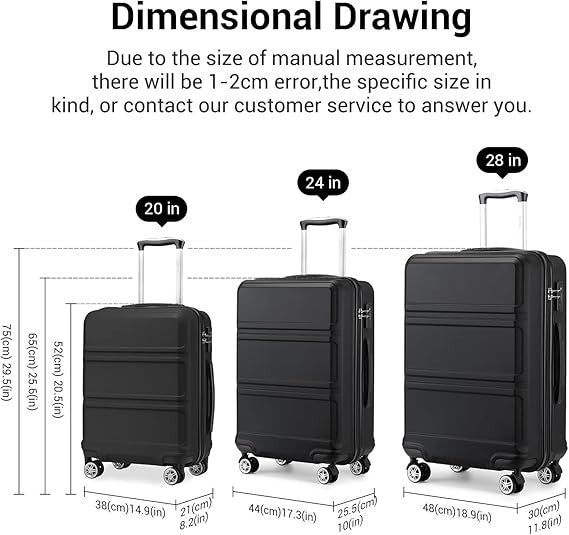 Medium Travel Suitcase 24” ABS+PC Hard Shell Spinner Wheels TSA Lock
