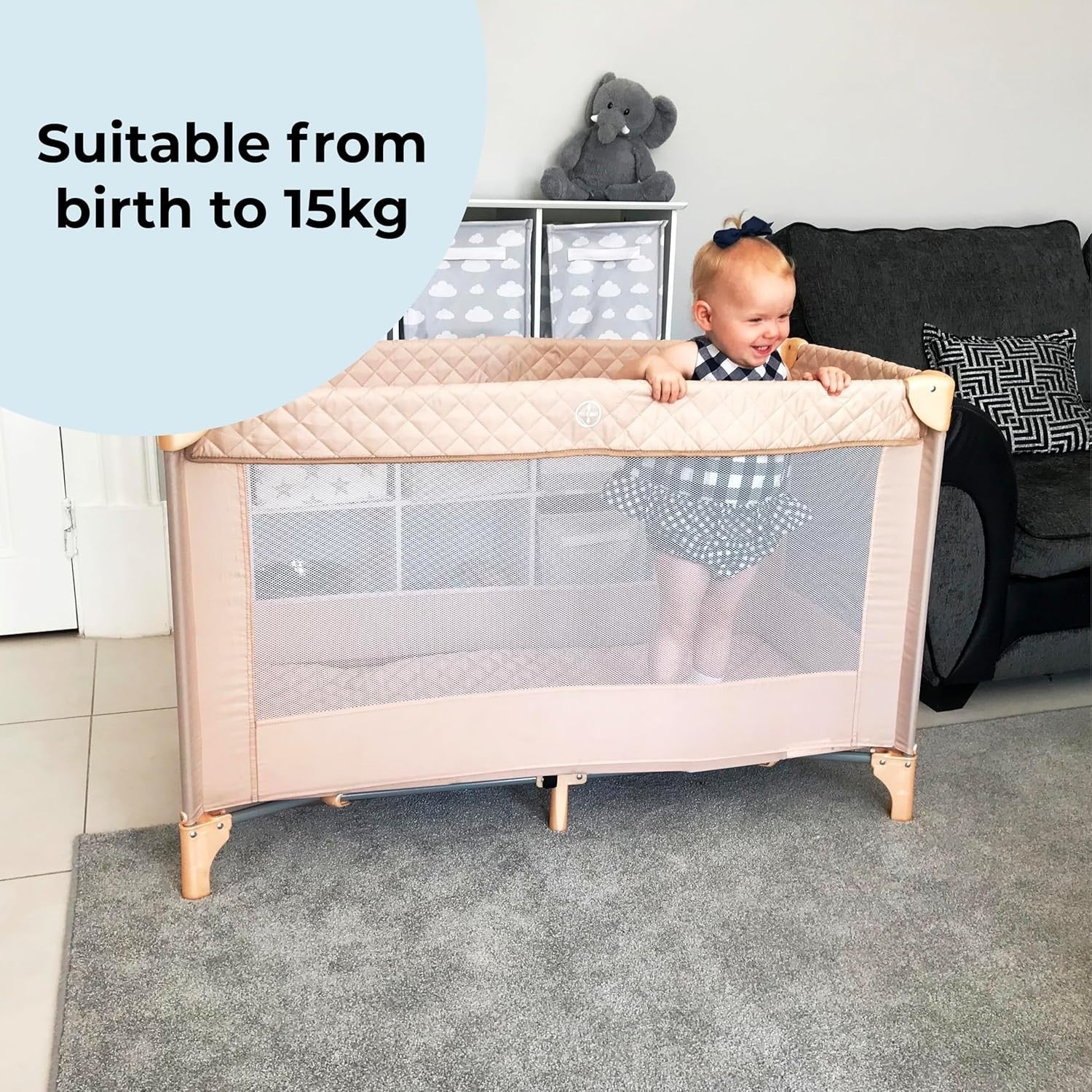 Portable Travel Cot Baby Bed with Mattress Mesh Sides Lightweight Foldable