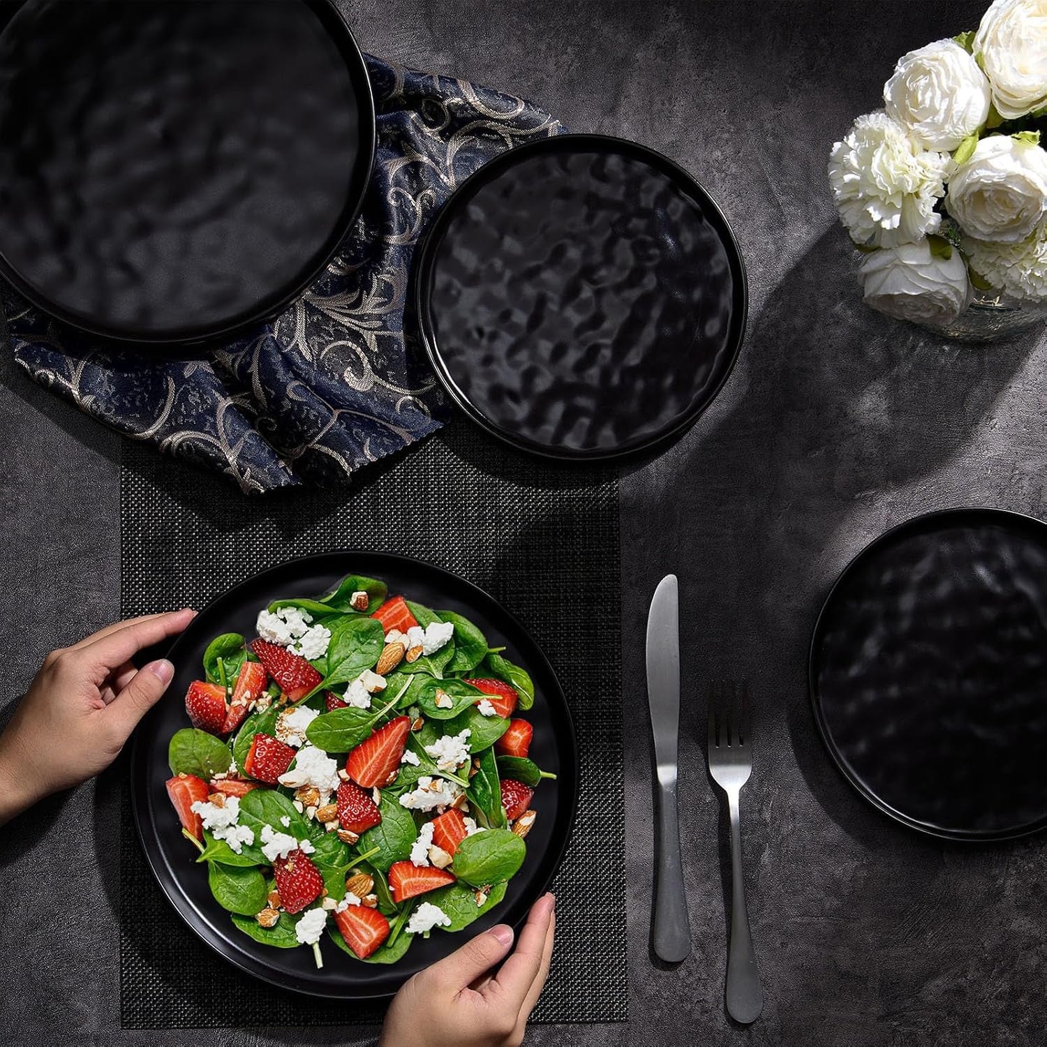 7.9in Ceramic Dessert Plates Set of 6 Matte Black Microwave Dishwasher Safe