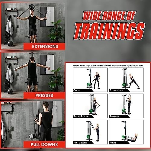 Wall Mounted Cable Crossover Home Gym, Adjustable Pulley Arms 18 Positions