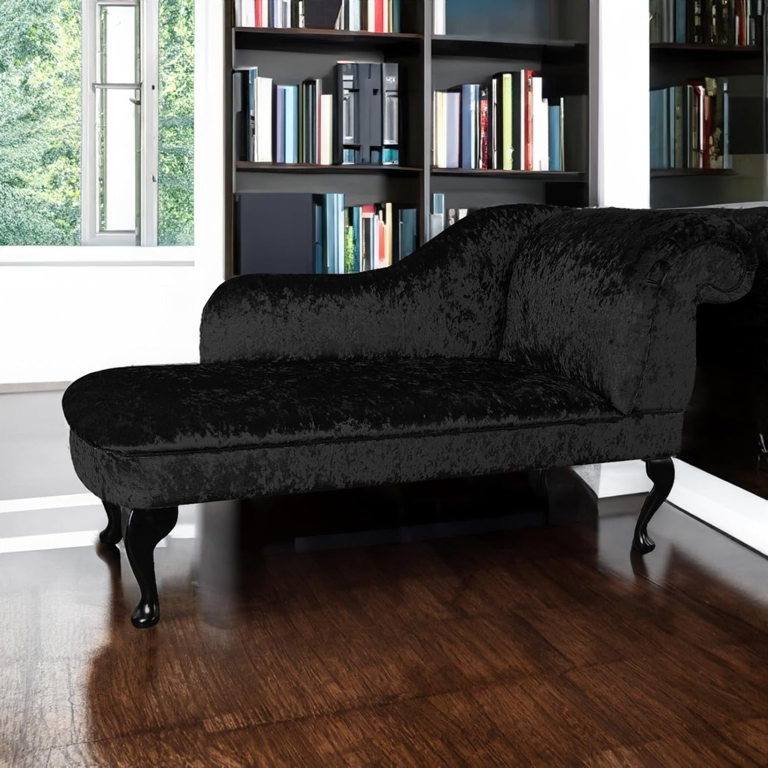 Shimmer Velvet Chaise Lounge Sofa Right Hand – Black, UK Handmade