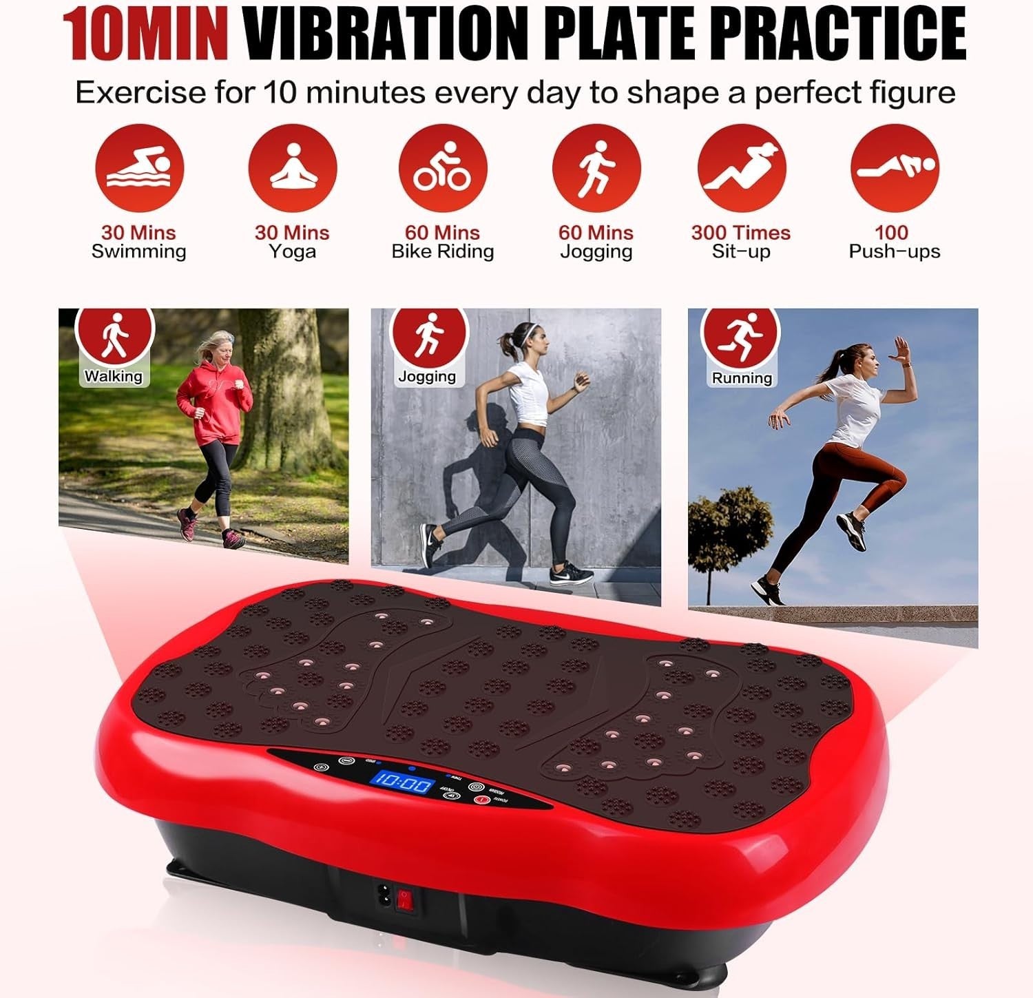 Red Vibration Plate Exercise Machine Weight Loss Lymphatic Drainage 120 Speeds