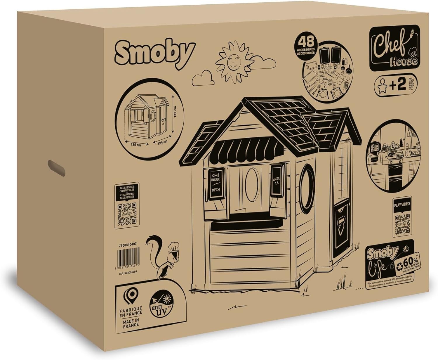 Kids Chef Playhouse with Kitchen Market Stall Indoor Outdoor 1.3m
