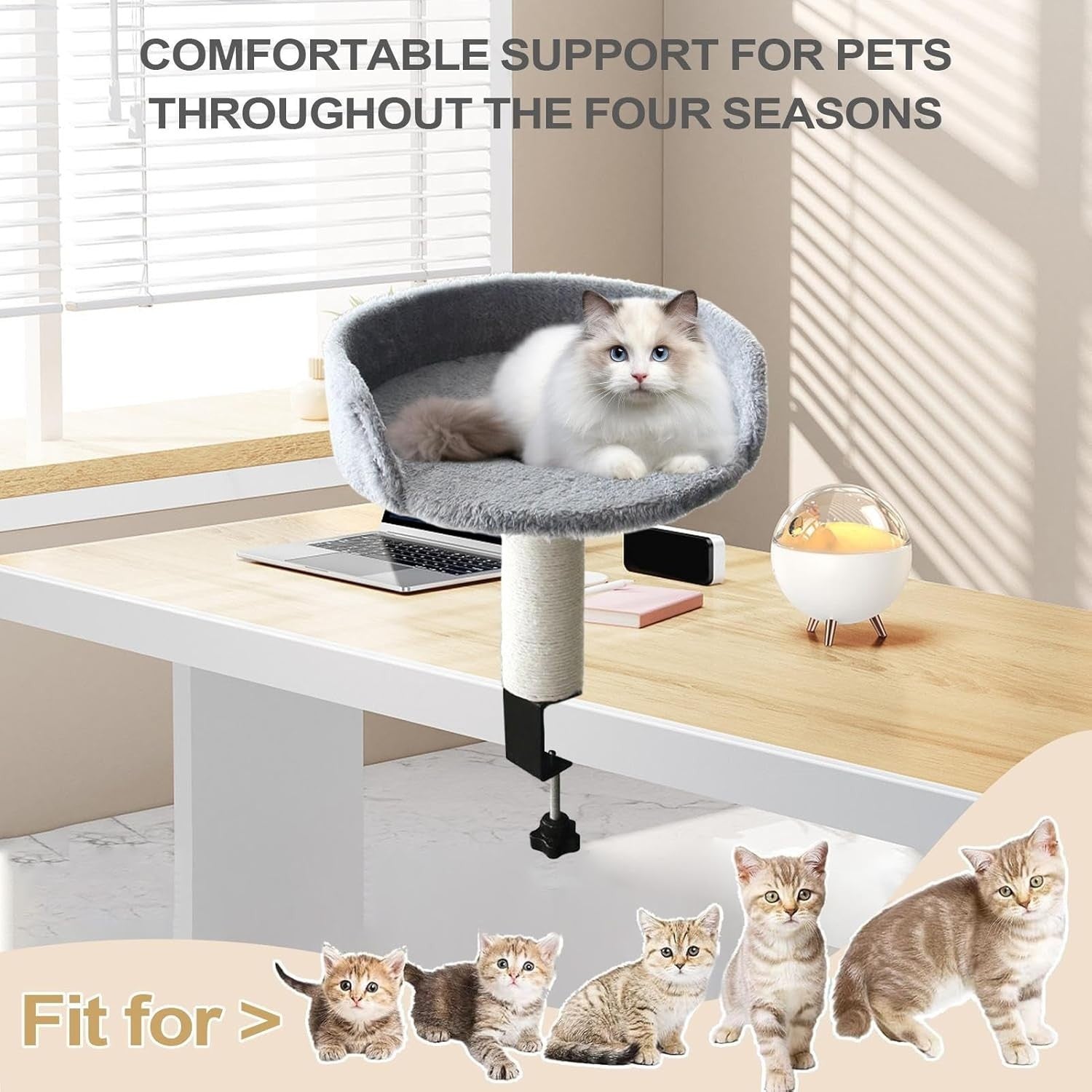 360° Rotating Cat Desk Bed Clamp On Hammock w/ Scratching Post