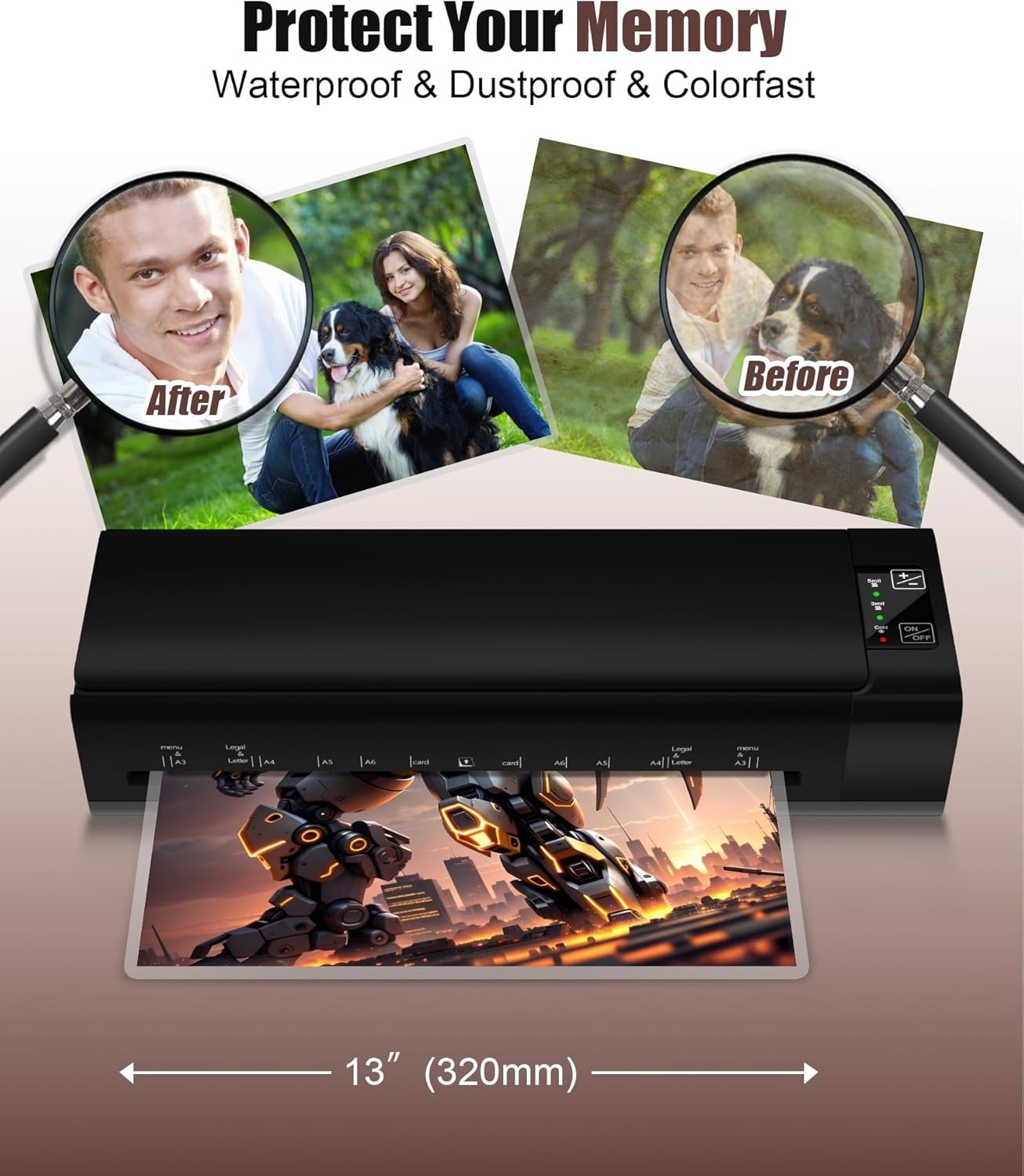 A3 Laminator 6 in 1 Hot Cold Fast 60s Warm Jam Free + Pouches