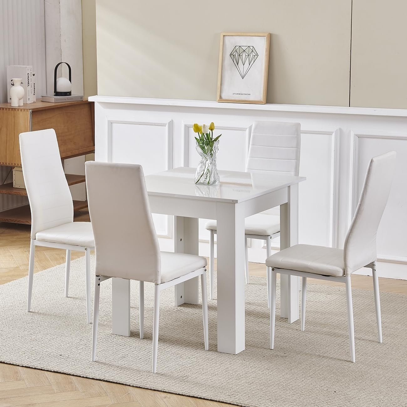 Modern 3-Piece Dining Table Set Small Space Square Wooden Table + 2 Chairs