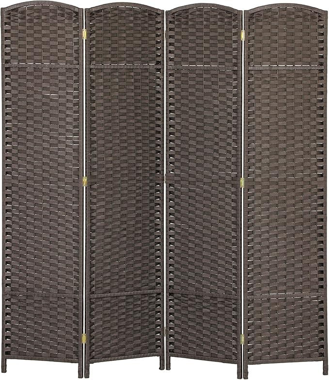 Brown 4 Panel Folding Room Divider – Freestanding Privacy Screen for Bedroom,