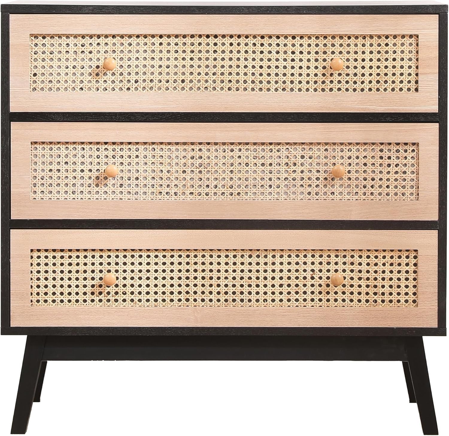 Black Frame Rattan Chest 3 Drawer Storage Cabinet Wood Dresser 80cm