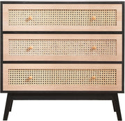 Black Frame Rattan Chest 3 Drawer Storage Cabinet Wood Dresser 80cm