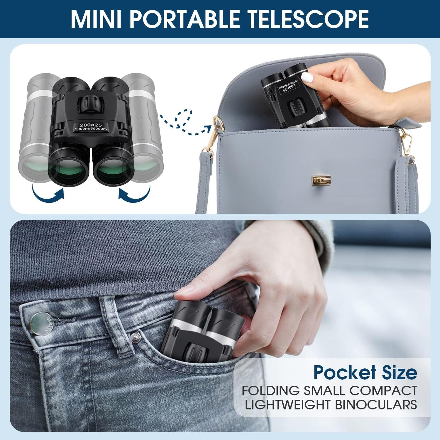 200x25 High Power Compact Pocket Binoculars for Travel Camping Bird Watching
