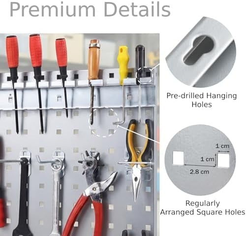 Wall-Mounted Pegboard Tool Organizer Kit 3 Boards 28 Accessories Silver