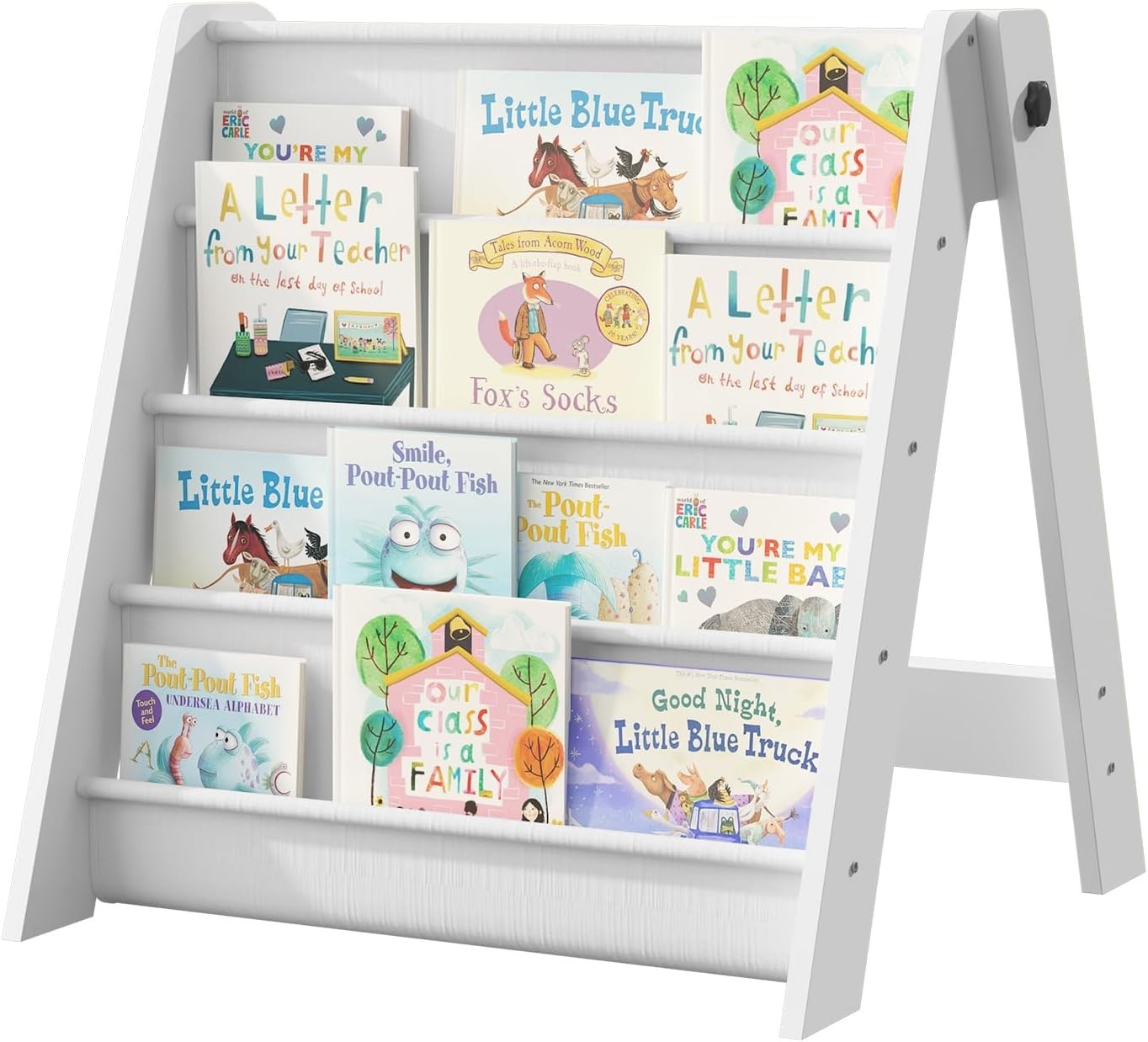 4-Tier Foldable Kids Bookshelf with Deep Fabric Pockets Storage Rack