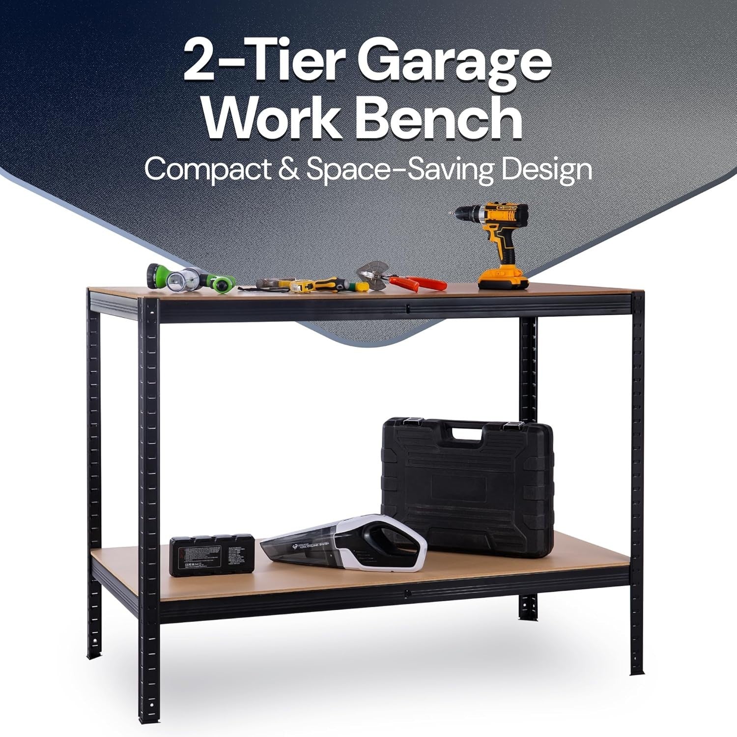 Heavy Duty 2-Tier Workbench 120x90x60cm 400kg Capacity Steel Frame DIY Table