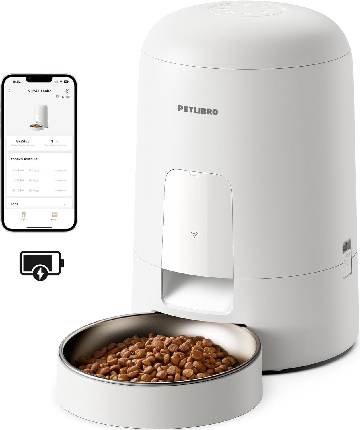 Automatic Cat Feeder WiFi App Control Rechargeable 2L Food Dispenser